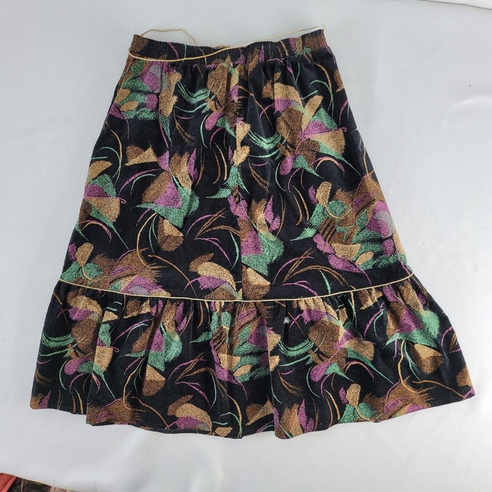 ZORA Womens Velvet Skirt Flared Layered Elastic Waist Size 16 Cotton Gold Belt - Picture 2 of 12